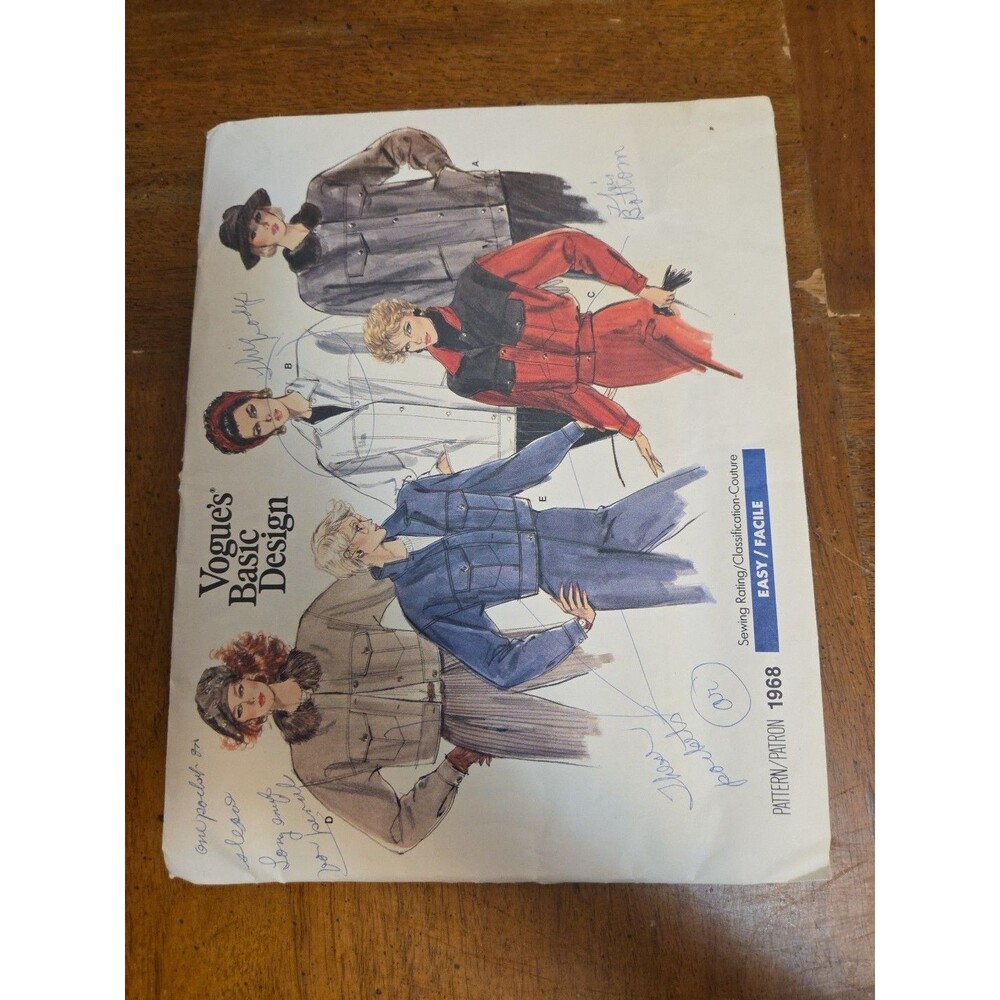 Vogue Basic Design Pattern 1968 Misses Jacket Size 14 1980s Vintage Cut